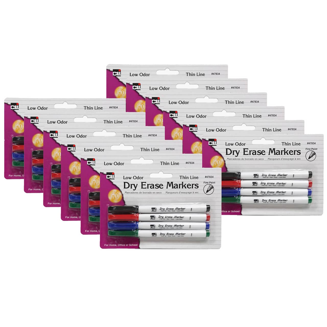 Charles Leonard Fine Tip Dry Erase Markers, 12 Packs of 4